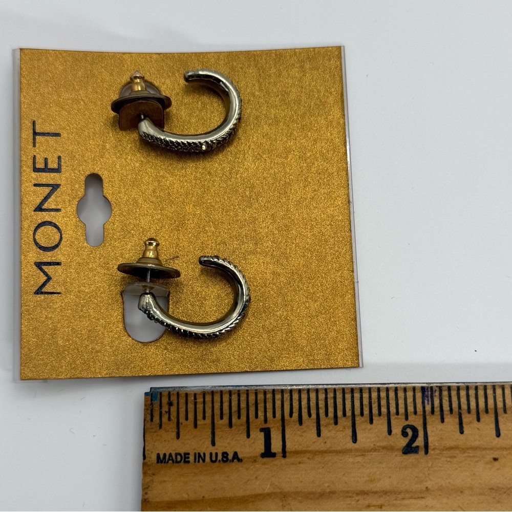 Monet Gold Tone Hoop Rhinestone Earrings NWT - Picture 4 of 7